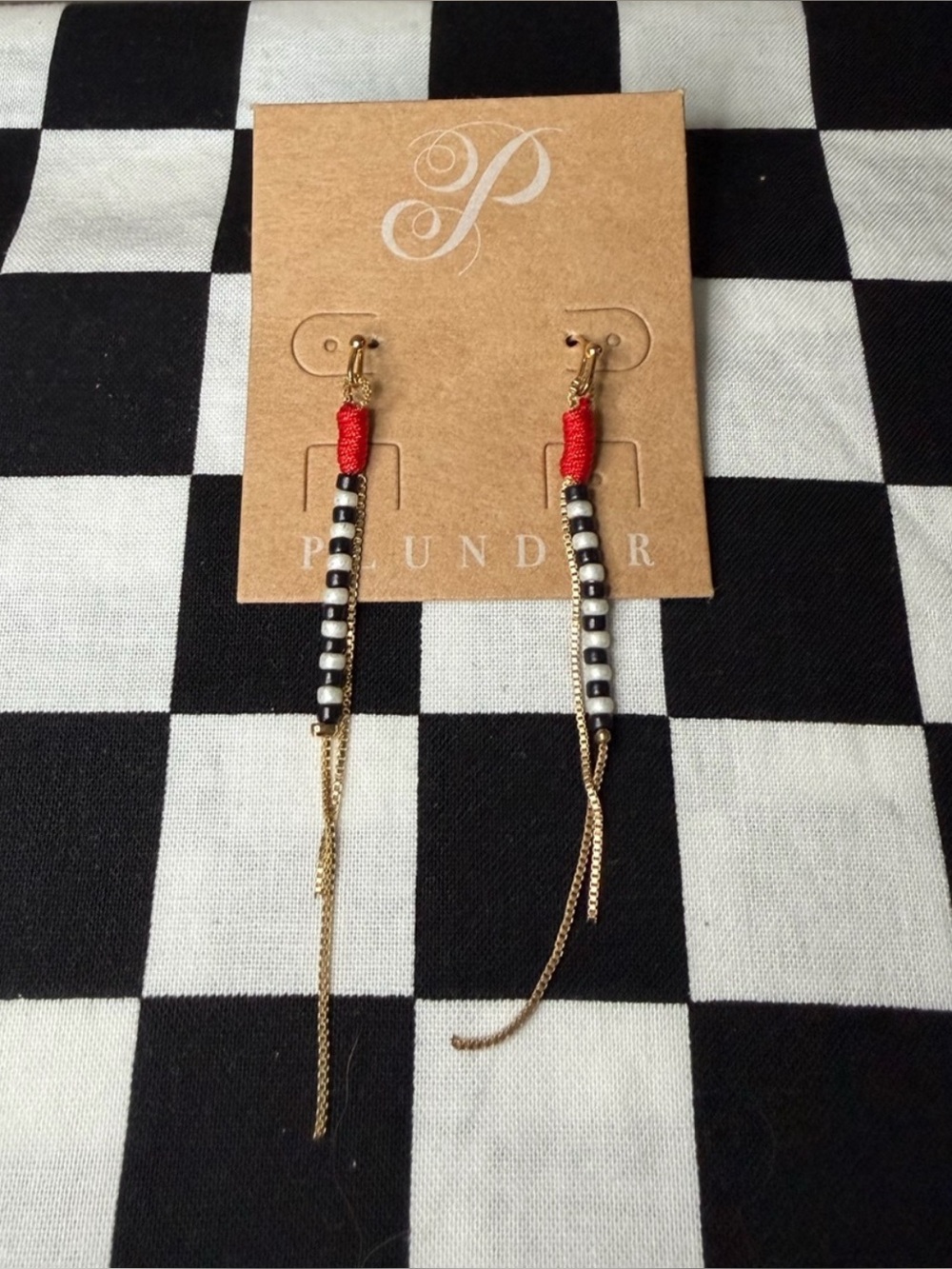 Red, Black and Gold Beaded Drop Earrings